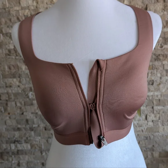 NWT All In Motion Zip Front High Impact Sports Bra 36C Rosy Dusty Pink Neutral - Picture 2 of 10